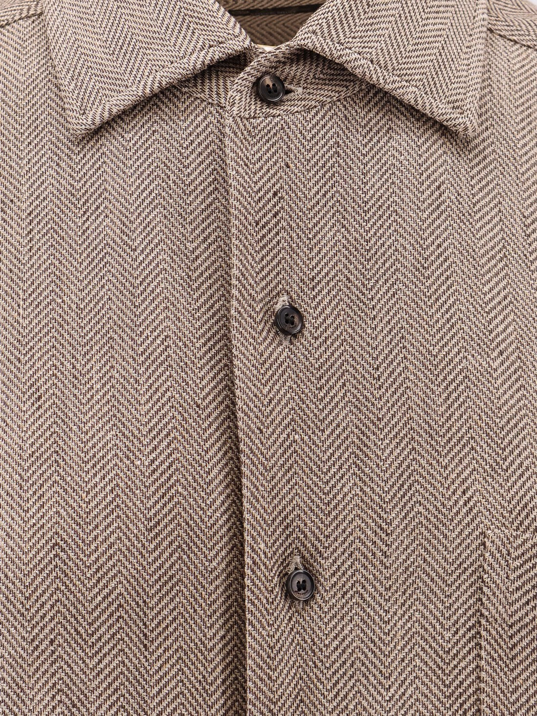 LORO PIANA André linen shirt with herringbone motif