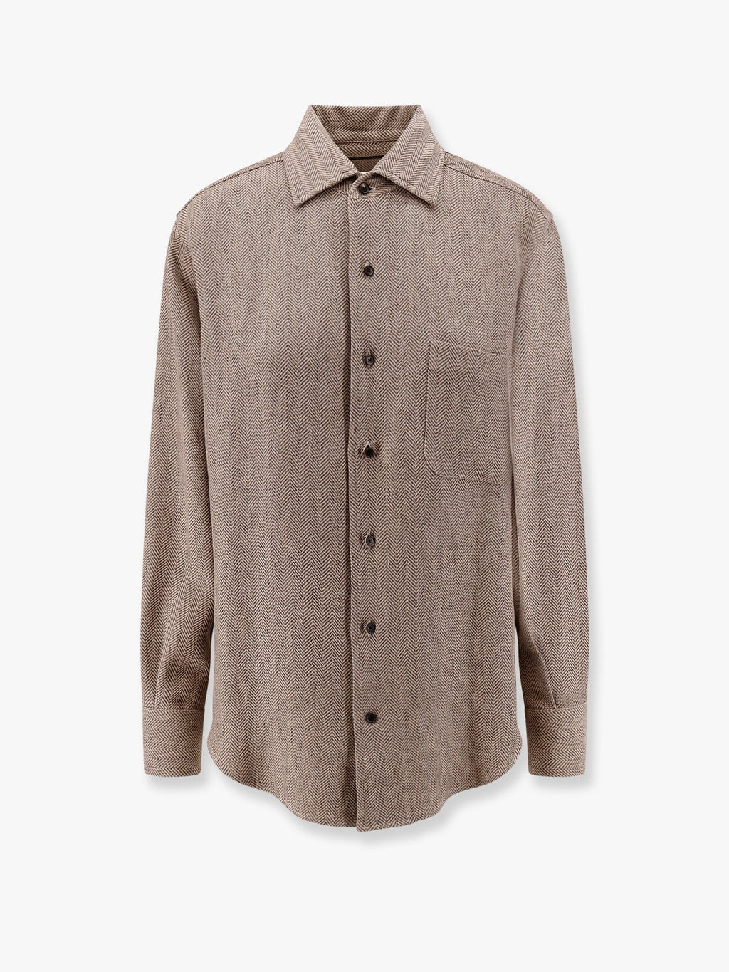 LORO PIANA André linen shirt with herringbone motif