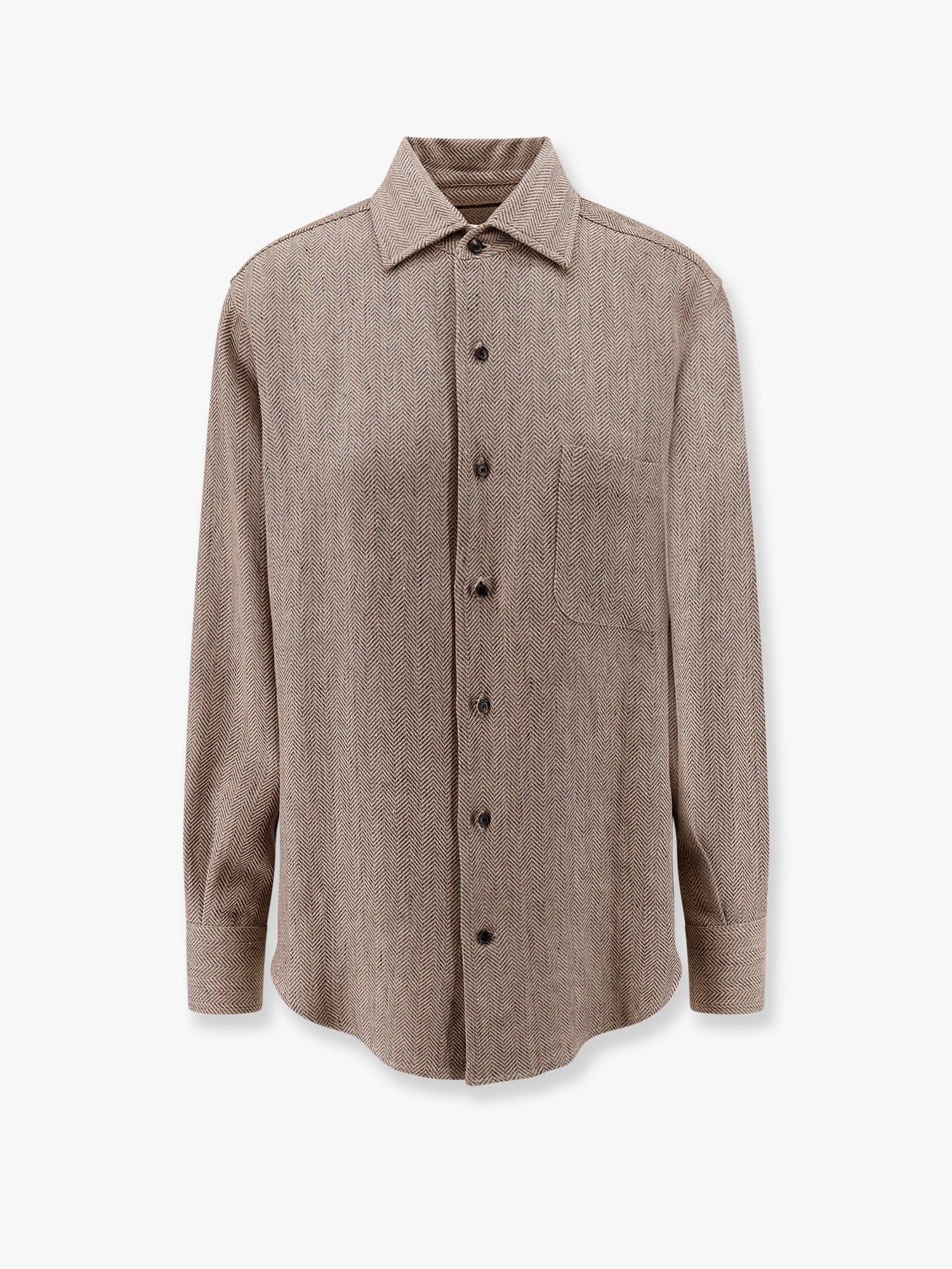 LORO PIANA André linen shirt with herringbone motif
