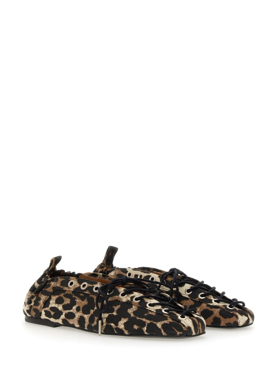 Ganni Ballerina Lace-Up Animal Print