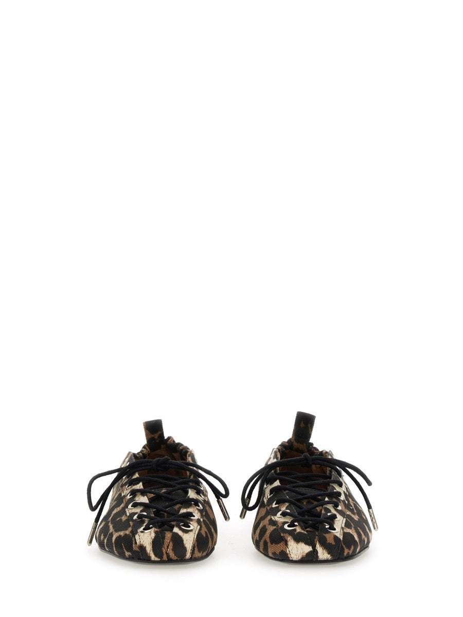 Ganni Ballerina Lace-Up Animal Print