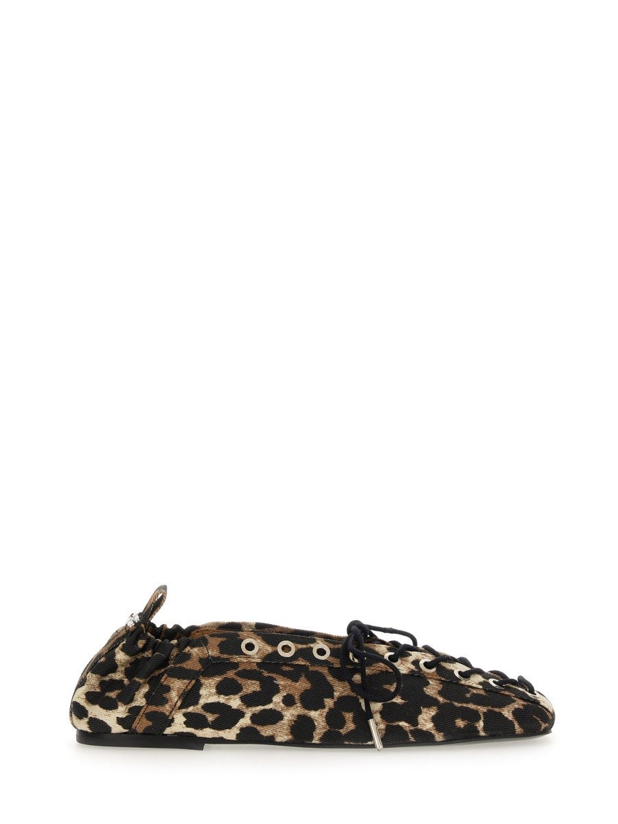 Ganni Ballerina Lace-Up Animal Print