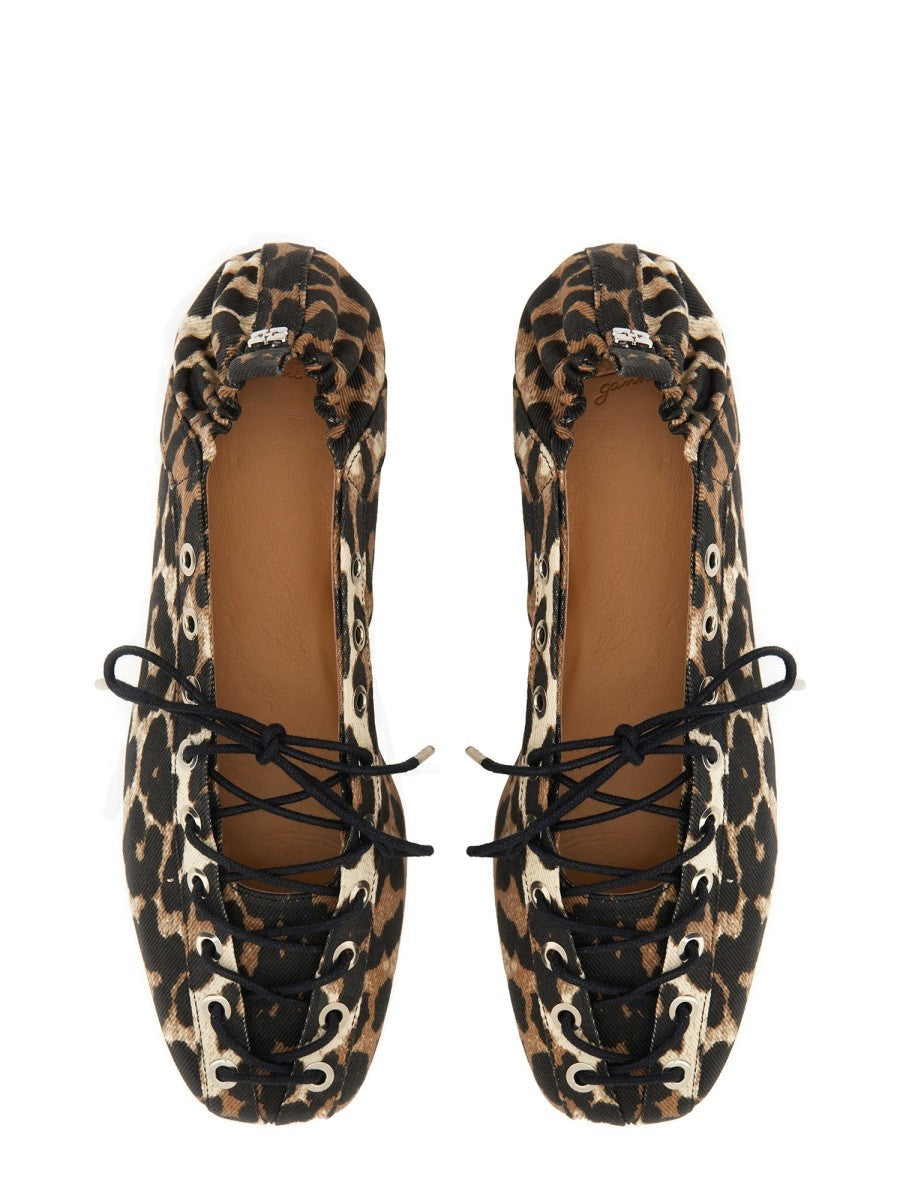 Ganni Ballerina Lace-Up Animal Print