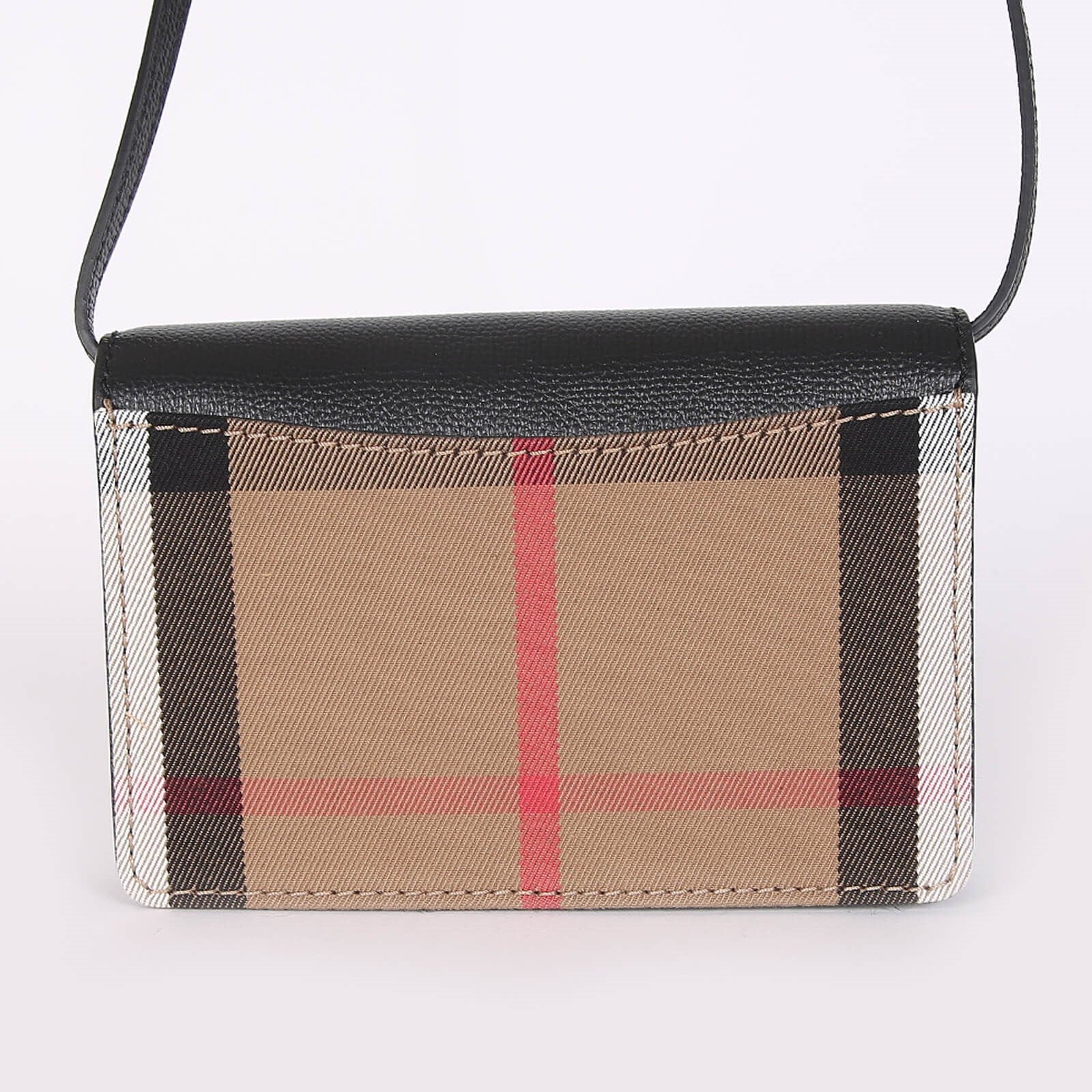 Burberry crossbody bag black with signature beige check pattern and black leather flap