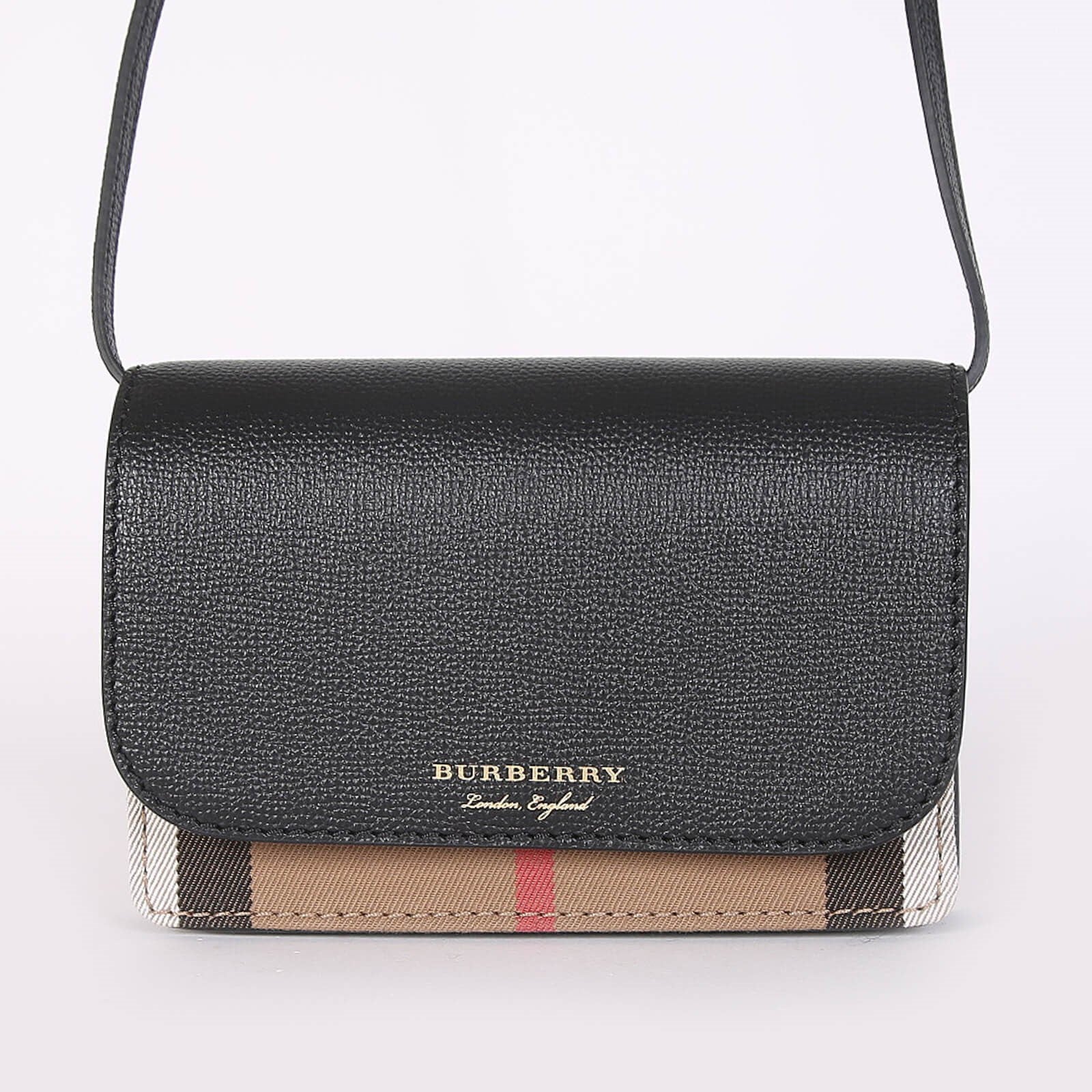 Burberry crossbody bag black with signature check pattern and gold logo detailing