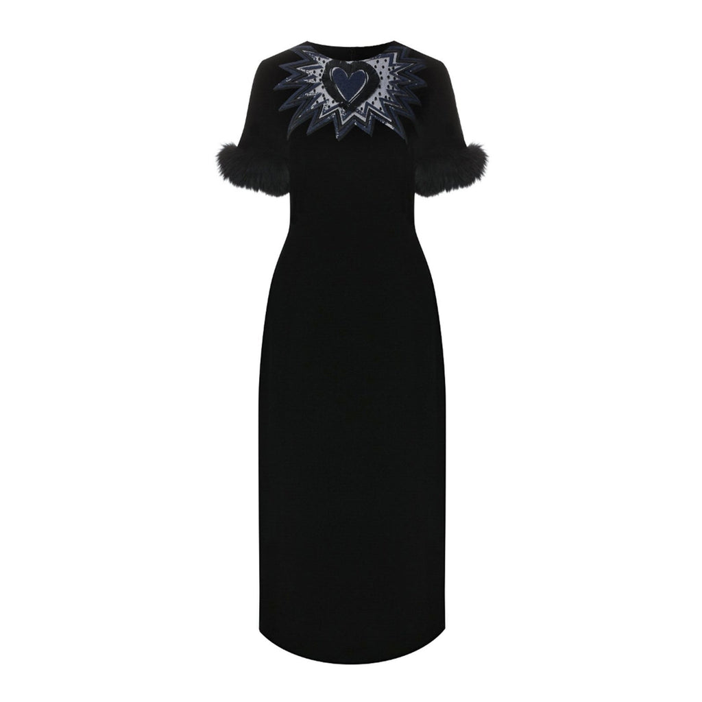Fendi Fur Trim Velvet Midi Dress