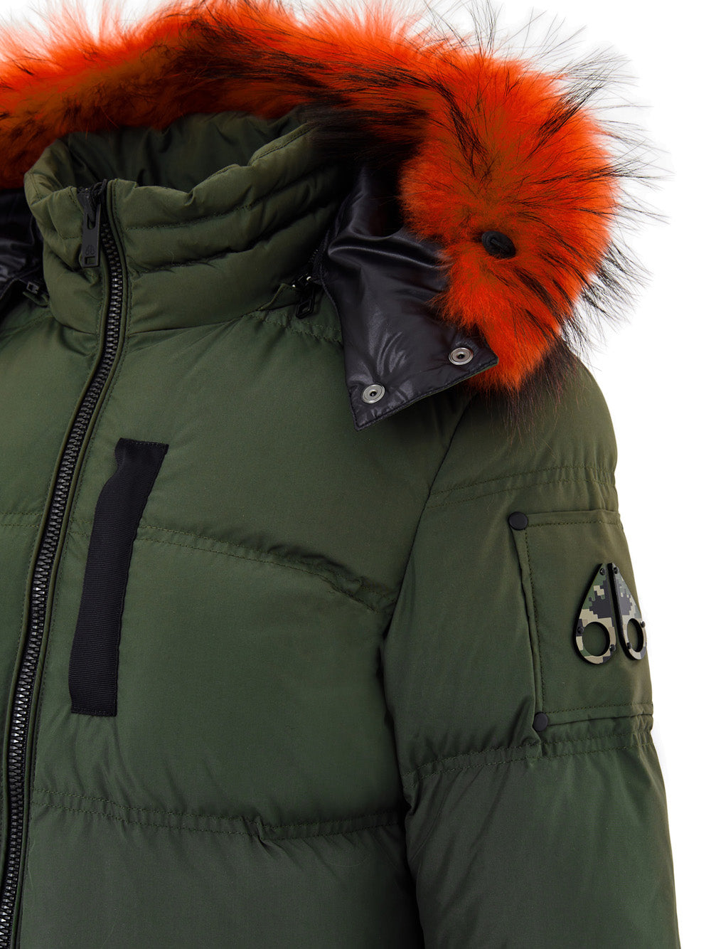 Moose Knuckles Long Green Padded Down Jacket with Hood