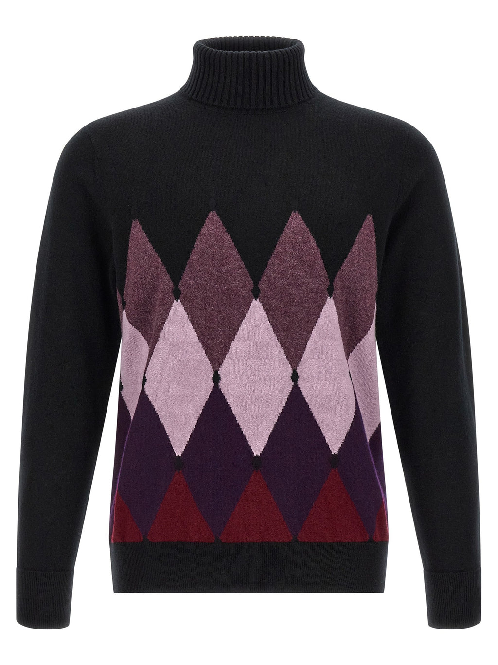 Ballantyne Classic Diamond Intarsia Turtleneck Sweater Black