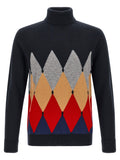 Ballantyne Classic Diamond Intarsia Turtleneck Sweater Blue