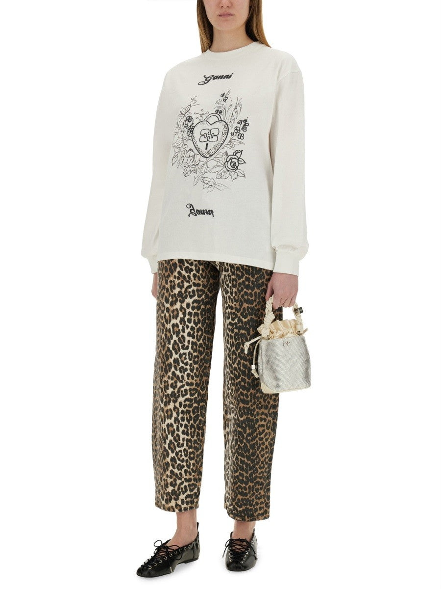 GANNI COTTON EMBROIDERED T-SHIRT