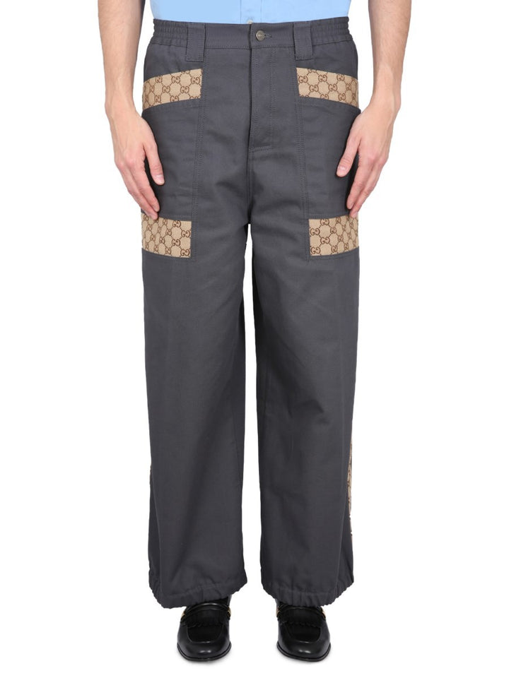 Gucci COTTON FABRIC PANTS WITH GG INSERTS