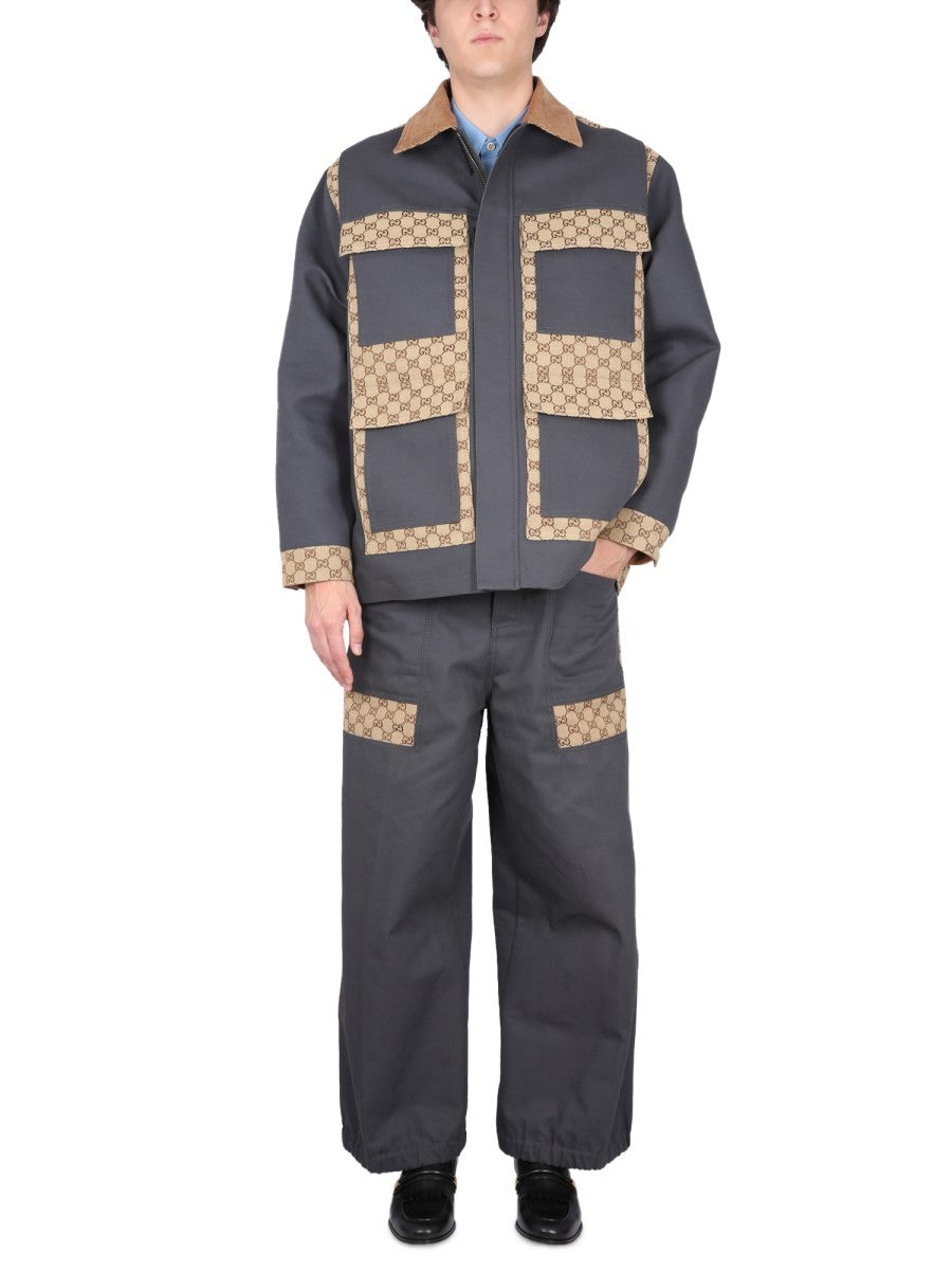 Gucci COTTON FABRIC PANTS WITH GG INSERTS