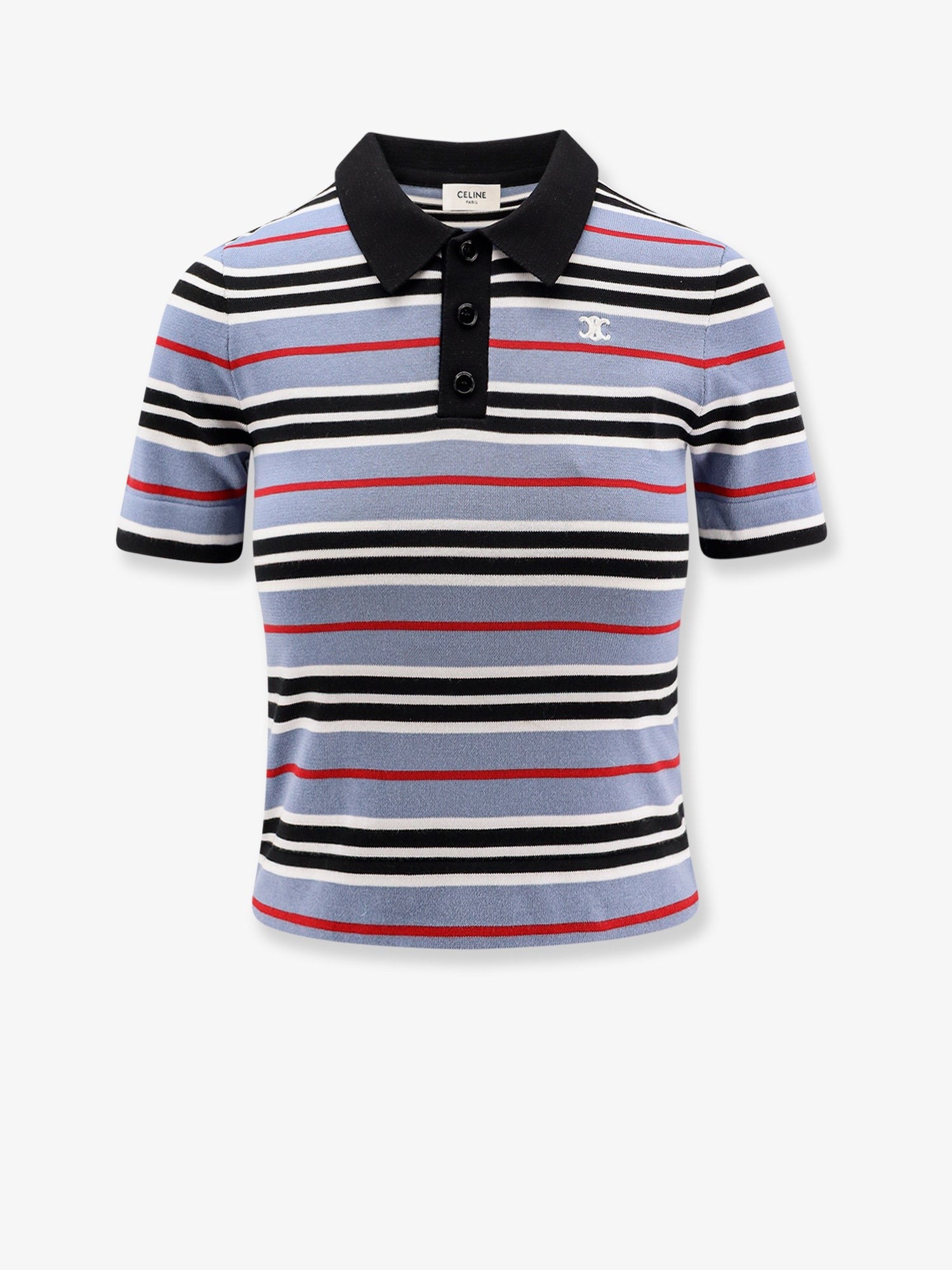 Celine Cotton knit polo shirt with striped motif