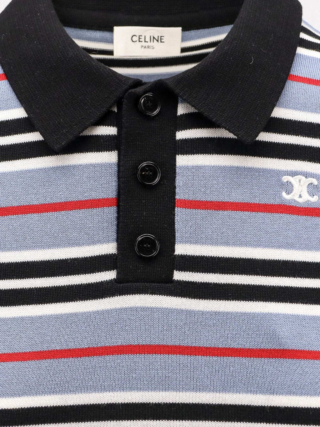 Celine Cotton knit polo shirt with striped motif