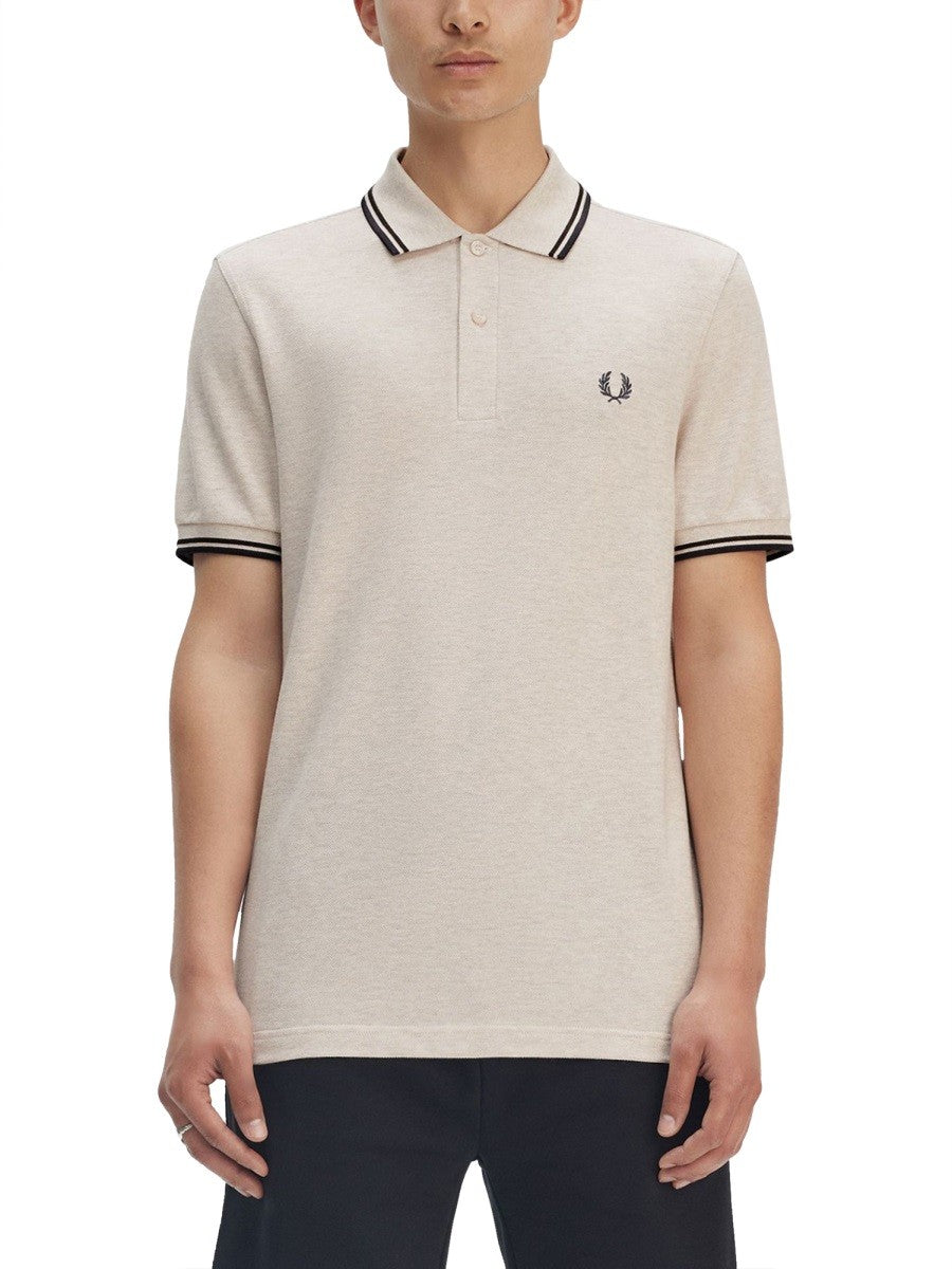 FRED PERRY COTTON PIQUE POLO SHIRT WITH DOUBLE STRIPE