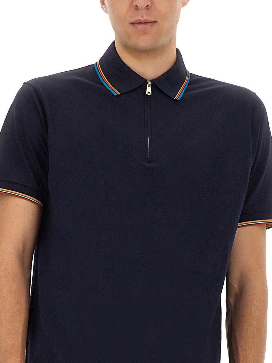 PAUL SMITH COTTON POLO SHIRT WITH ZIPPER