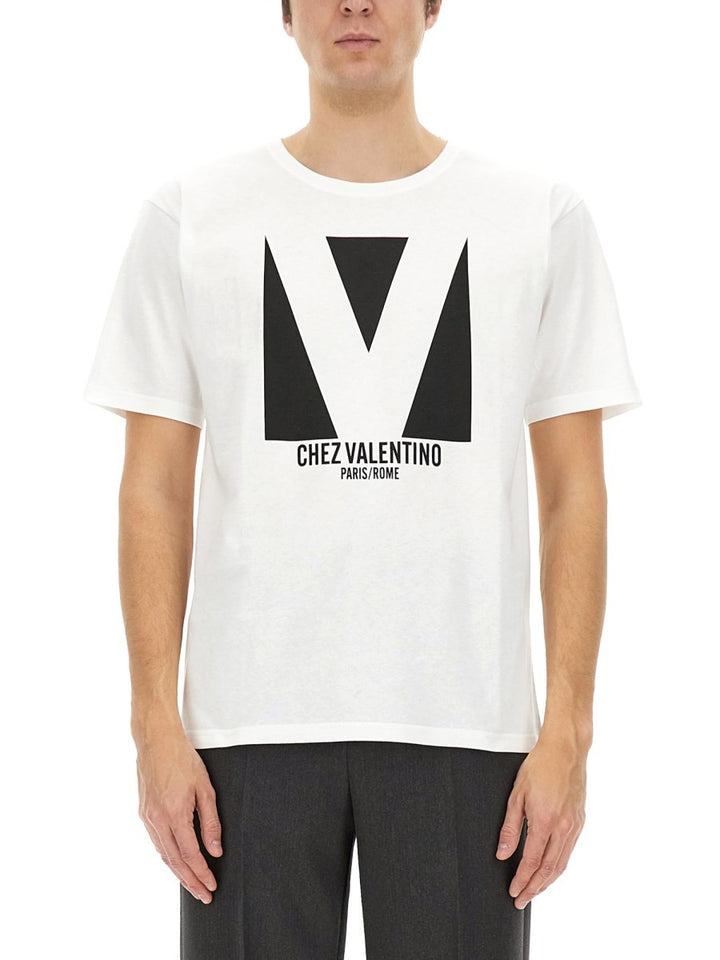 Valentino COTTON T-SHIRT WITH "CHEZ VALENTINO" PRINT