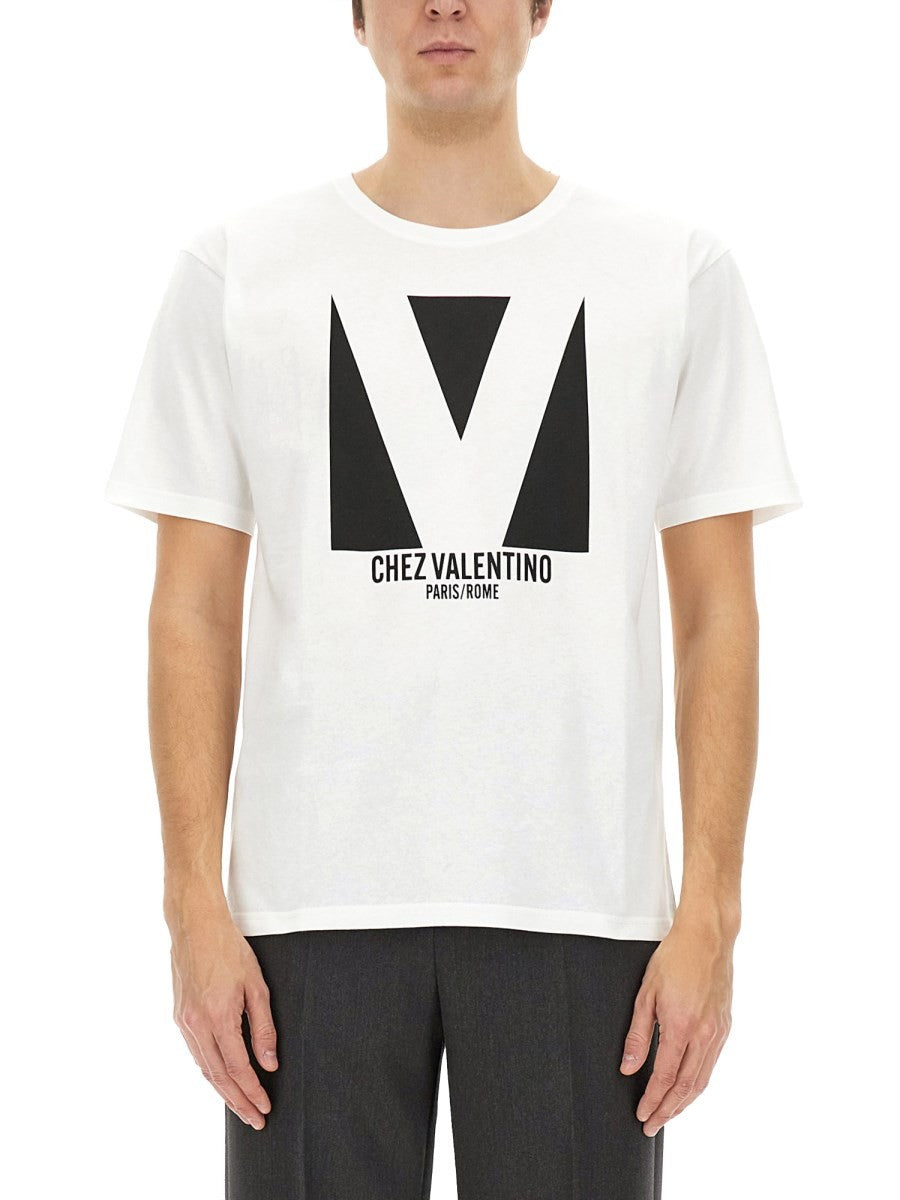 Valentino COTTON T-SHIRT WITH "CHEZ VALENTINO" PRINT