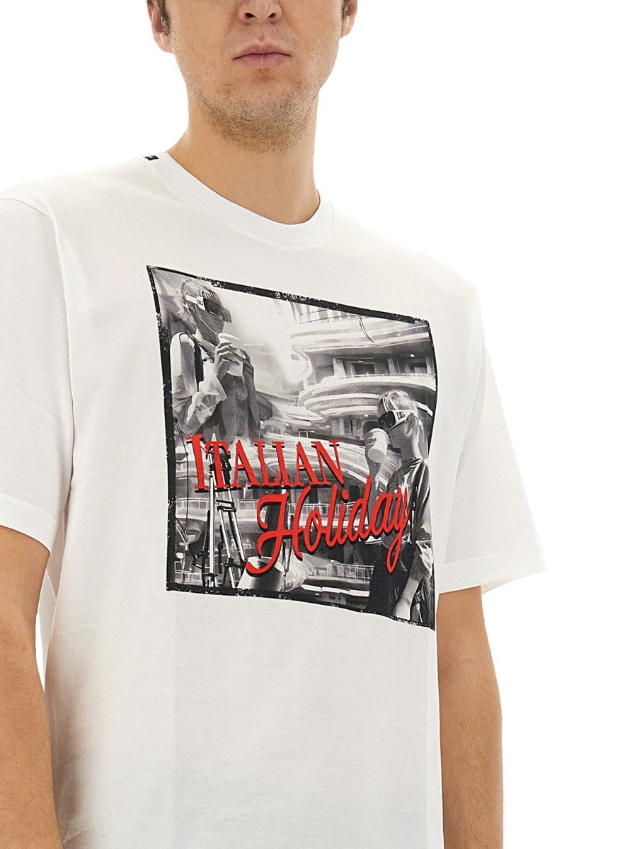 Dolce & Gabbana COTTON T-SHIRT WITH "ITALIAN HOLIDAY" PRINT