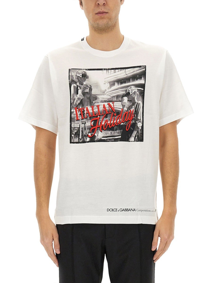 Dolce & Gabbana COTTON T-SHIRT WITH "ITALIAN HOLIDAY" PRINT