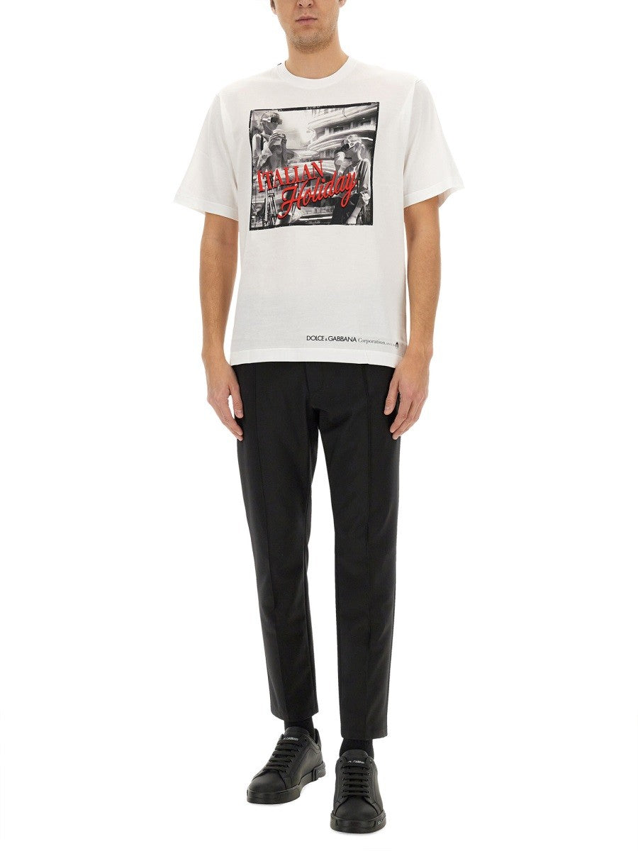Dolce & Gabbana COTTON T-SHIRT WITH "ITALIAN HOLIDAY" PRINT