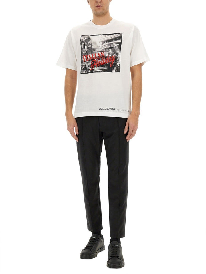 Dolce & Gabbana COTTON T-SHIRT WITH "ITALIAN HOLIDAY" PRINT