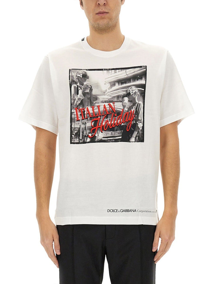 Dolce & Gabbana COTTON T-SHIRT WITH "ITALIAN HOLIDAY" PRINT