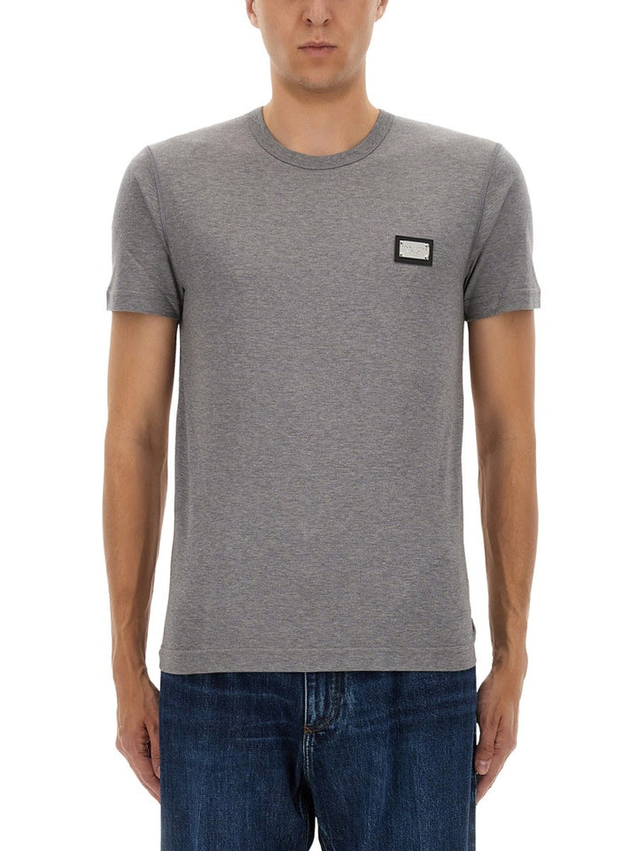 Dolce & Gabbana COTTON T-SHIRT WITH LOGO PLAQUE