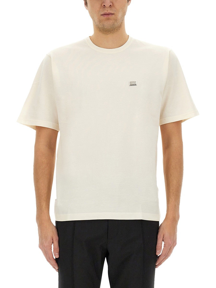 Dolce & Gabbana COTTON T-SHIRT WITH PLAQUE