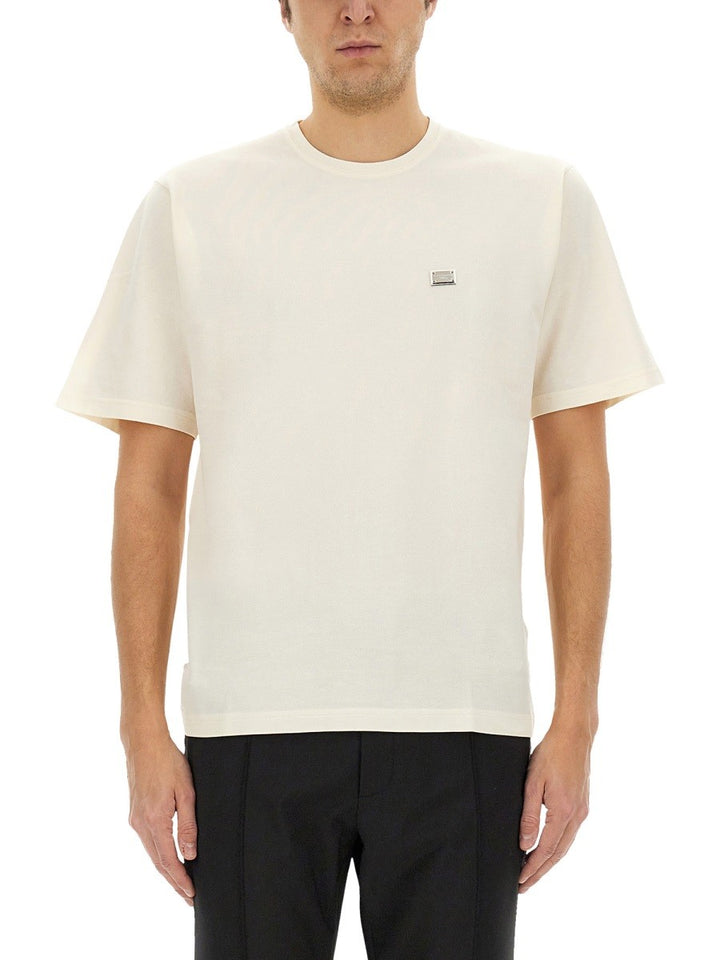 Dolce & Gabbana COTTON T-SHIRT WITH PLAQUE