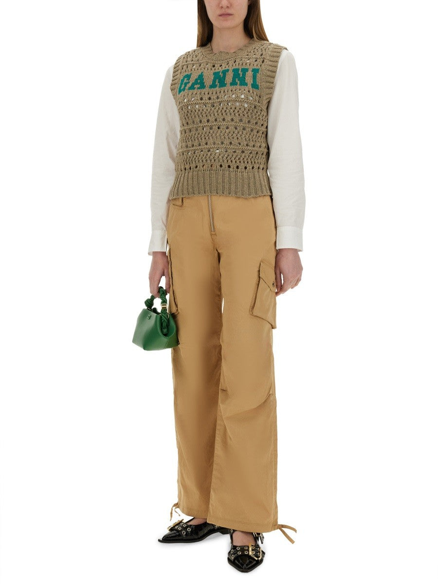 GANNI COTTON TWILL CARGO PANTS