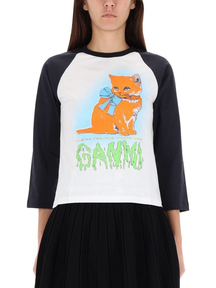 GANNI CROPPED "KITTY" T-SHIRT