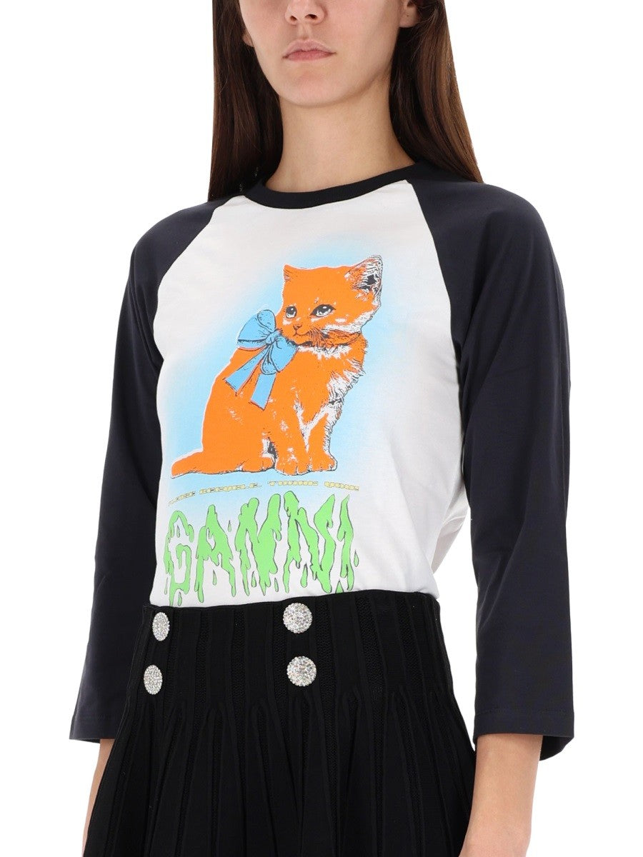 GANNI CROPPED "KITTY" T-SHIRT