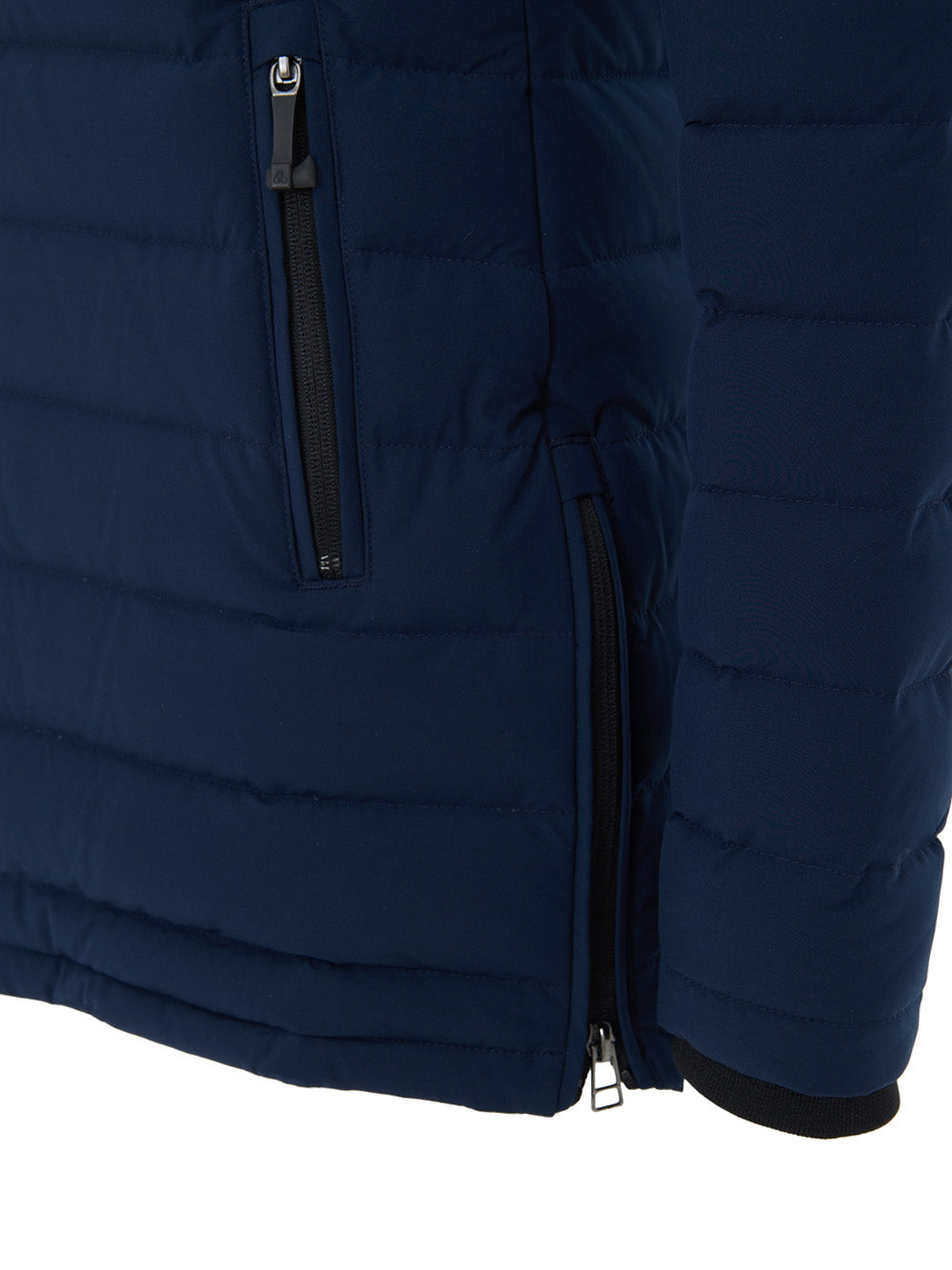Lightweight Down Jacket with Moose Knuckles Fur Collar in Blue