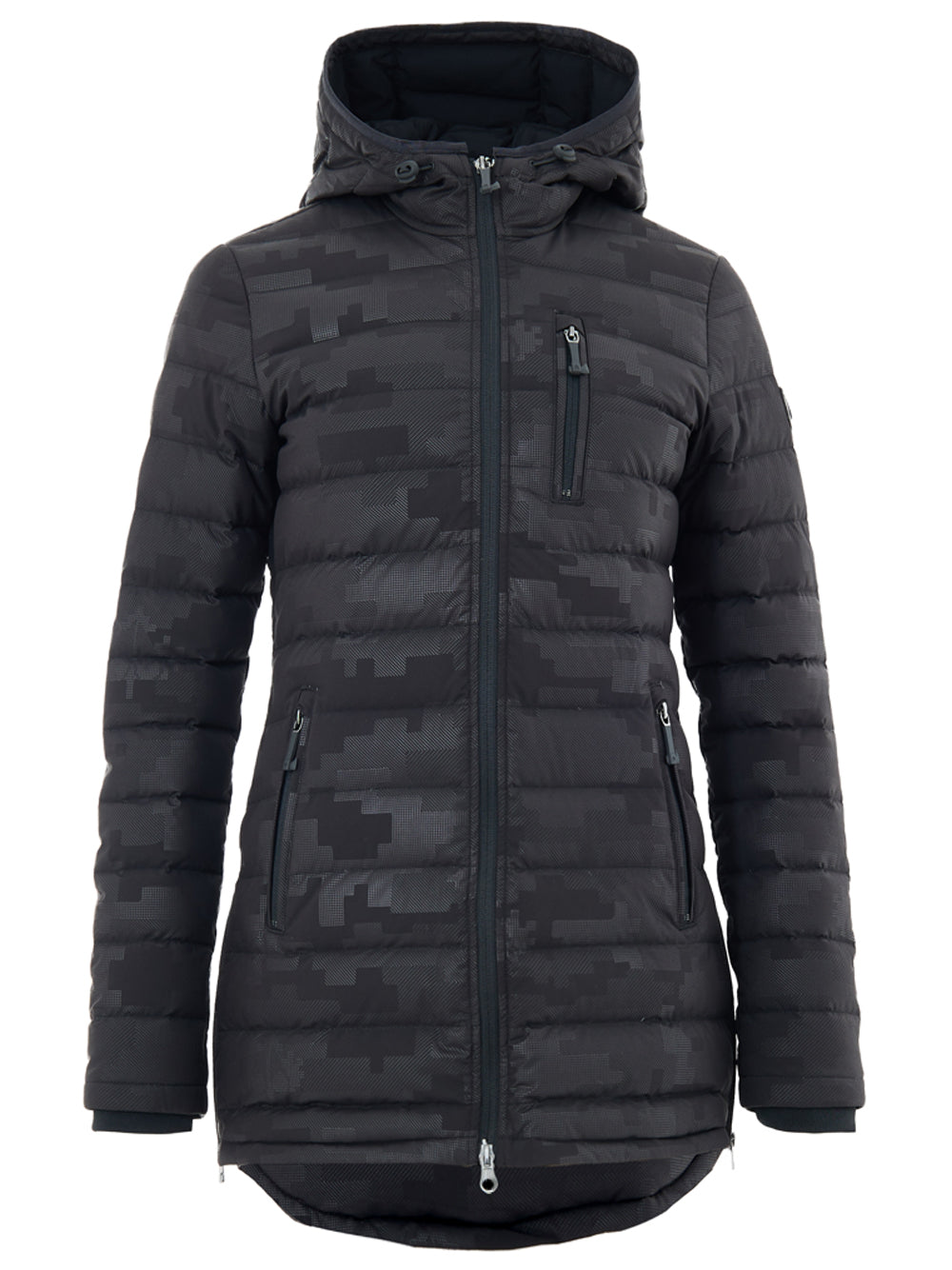 Lightweight Black Down Jacket with Tone-on-Tone Moose Knuckles Print