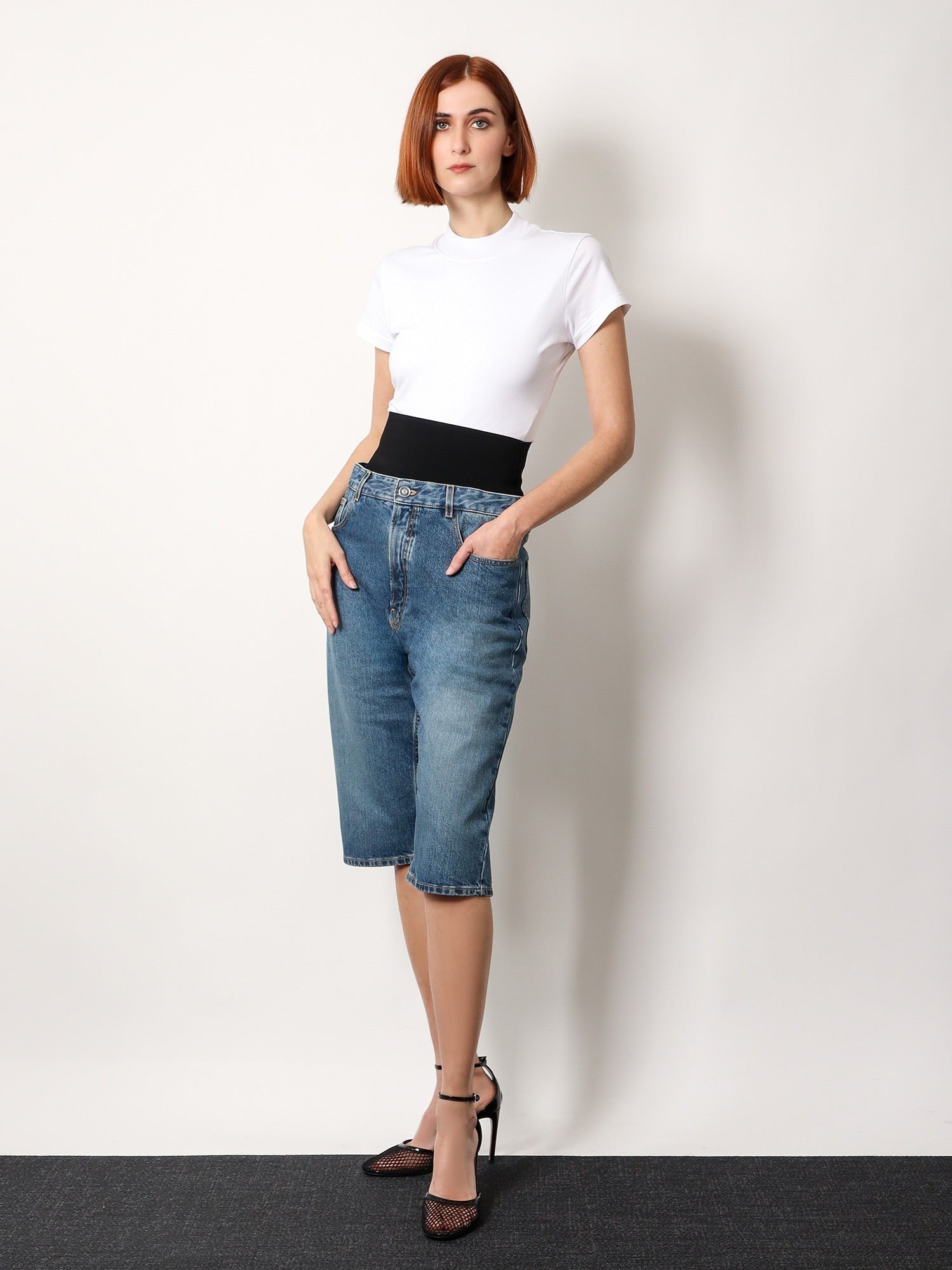 ALAIA Denim bermuda shorts with ribbed band