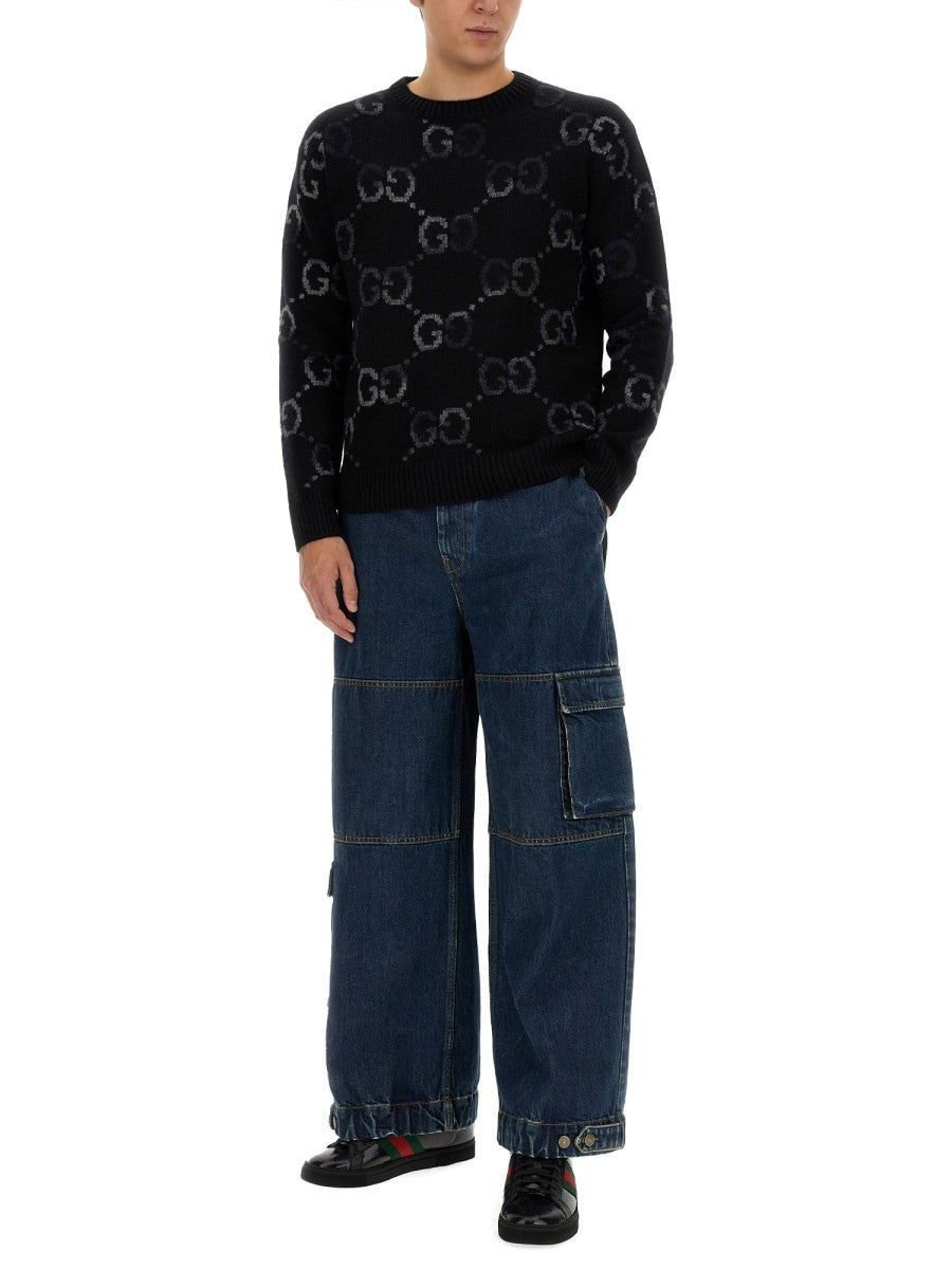 Gucci DENIM PANTS WITH GUCCI LABEL
