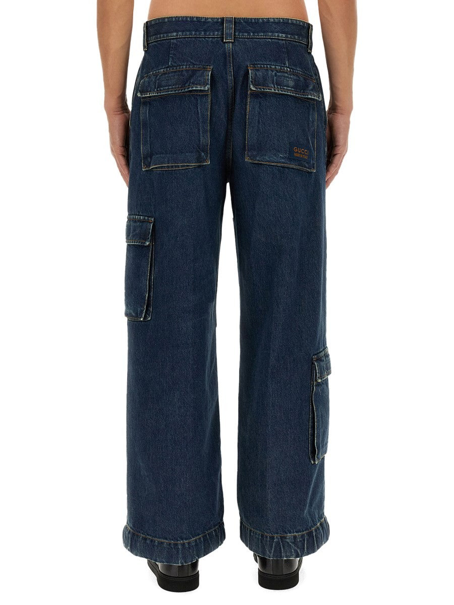 Gucci DENIM PANTS WITH GUCCI LABEL