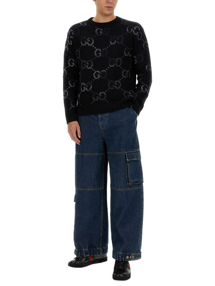 Gucci DENIM PANTS WITH GUCCI LABEL