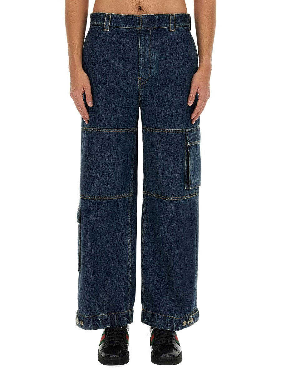 Gucci DENIM PANTS WITH GUCCI LABEL