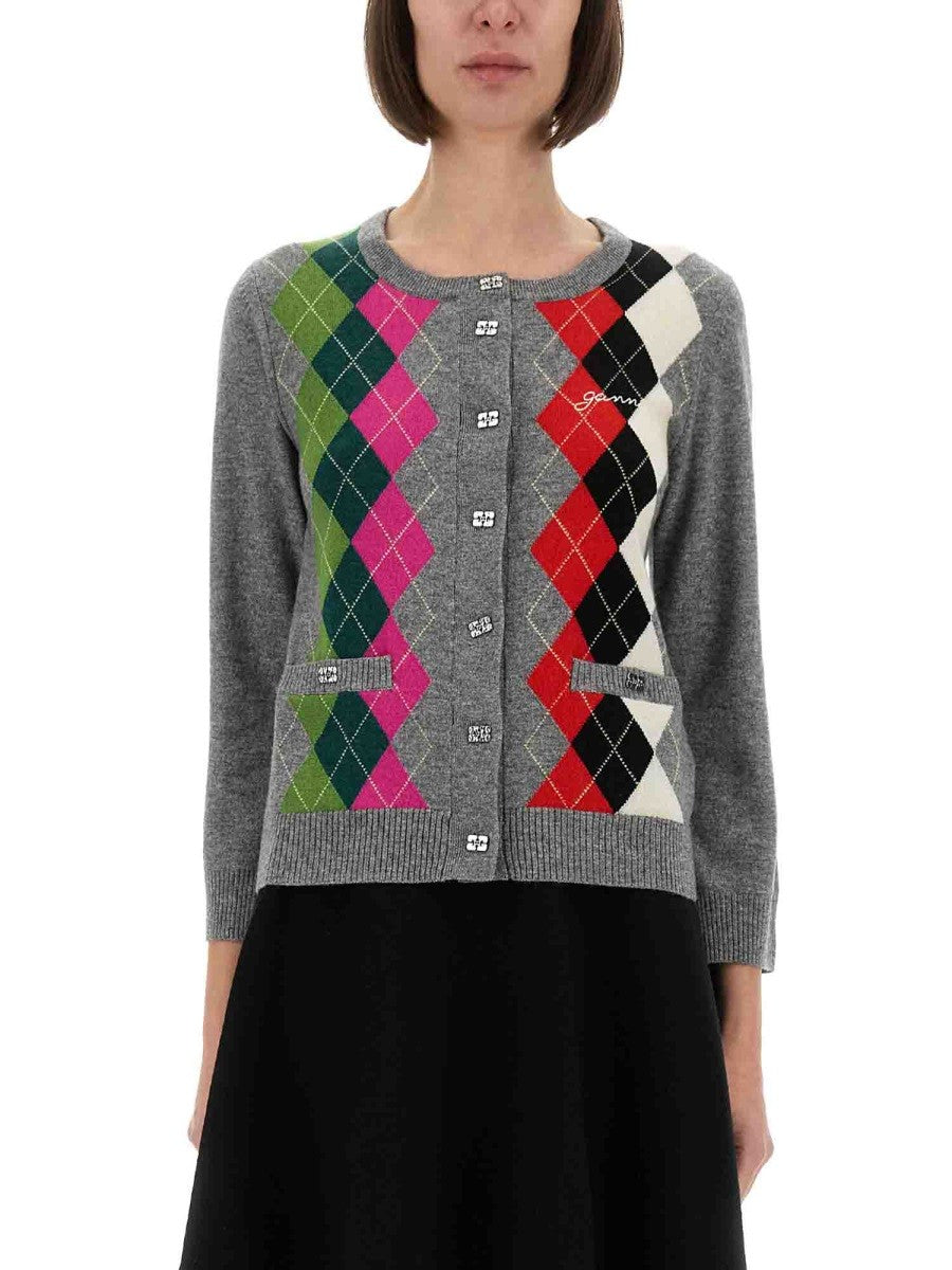 GANNI JACQUARD CASHMERE CARDIGAN