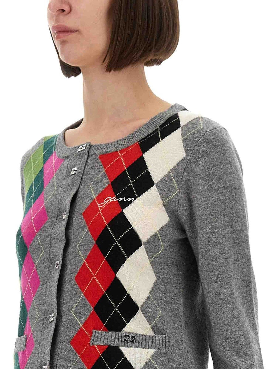 GANNI JACQUARD CASHMERE CARDIGAN