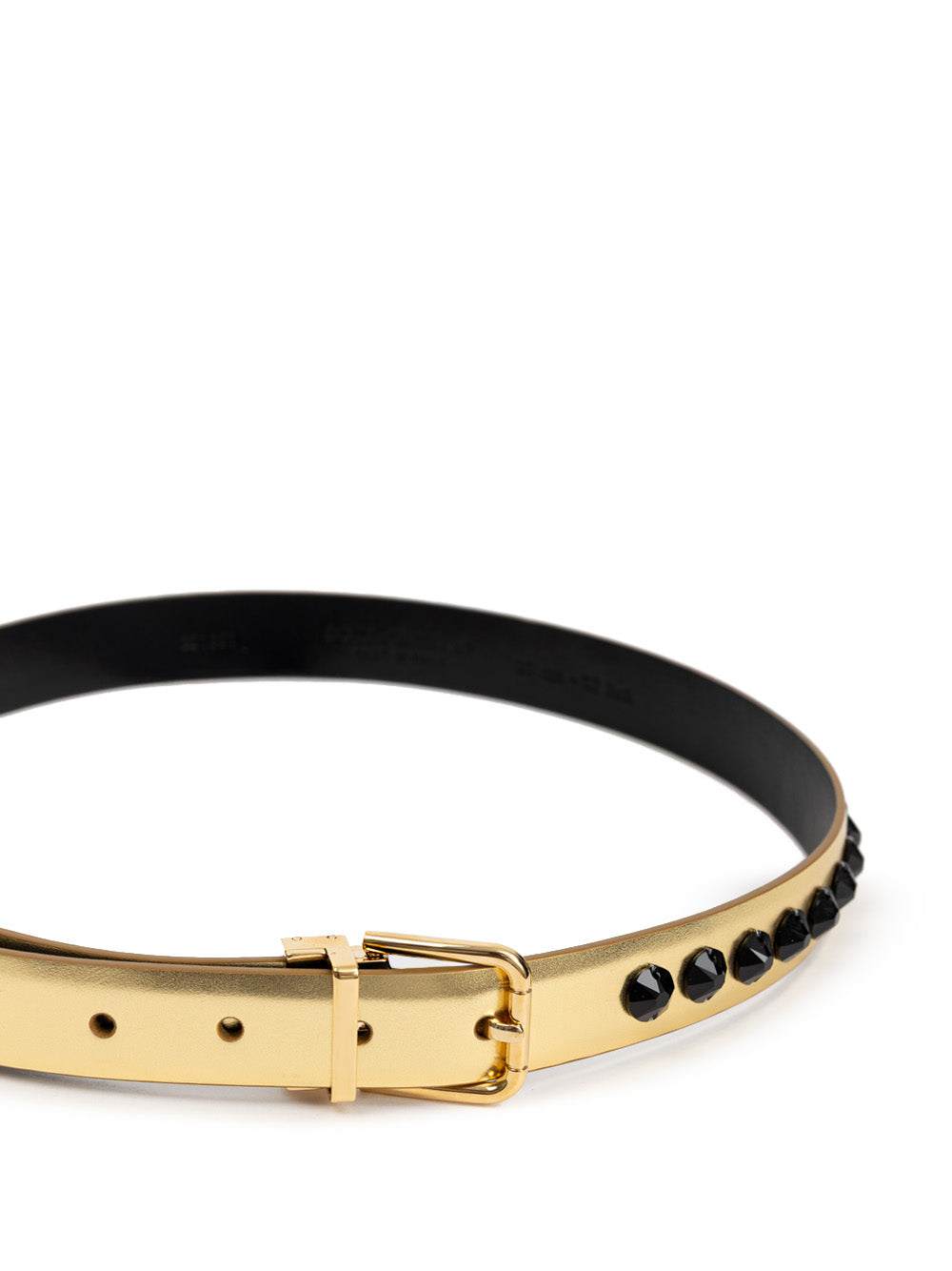 Dolce & Gabbana Gold Leather Belt with Black Crystal Embellishments – Siebentaschen