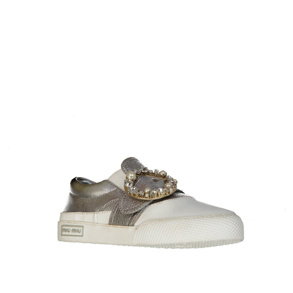 Miu Miu Leather Crystal Snekaers - WOMEN SHOES - MIU MIU - Tluxy New