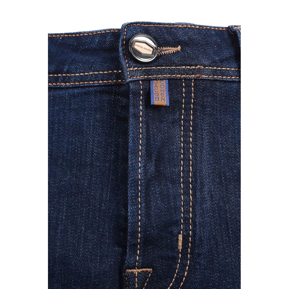 Close-up of Jacob Cohen Eduard regular fit cotton jeans dark blue denim with button and stitching