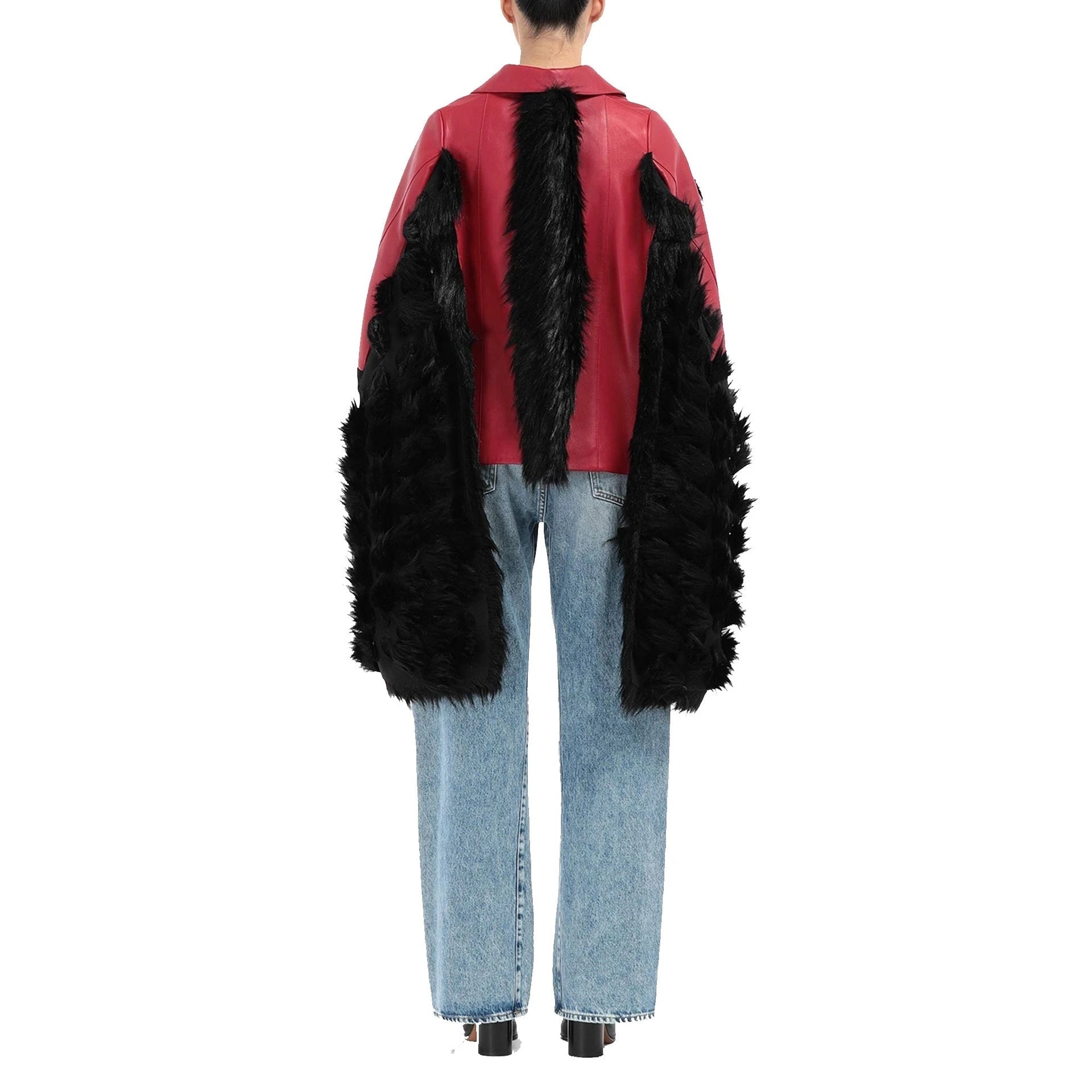 Maison Margiela Faux Fur Trimmed Leather Cape Jacket