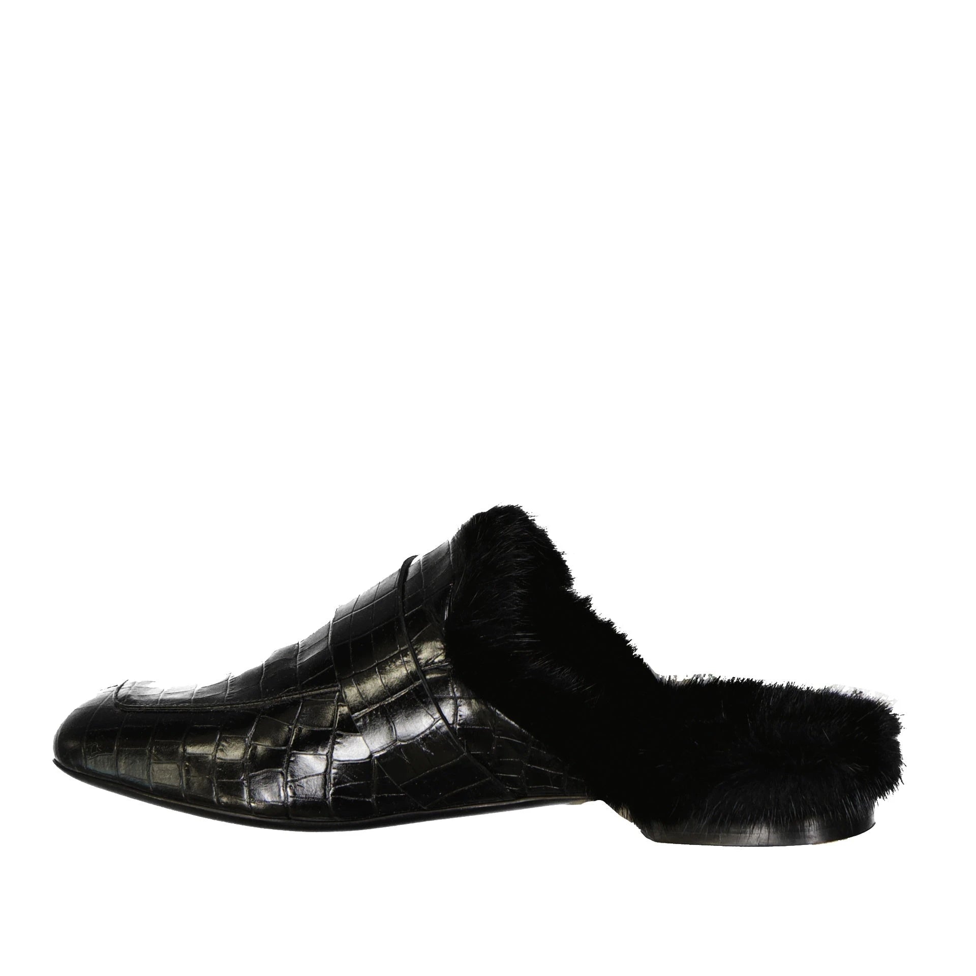Eleventy Leather Fur Mules