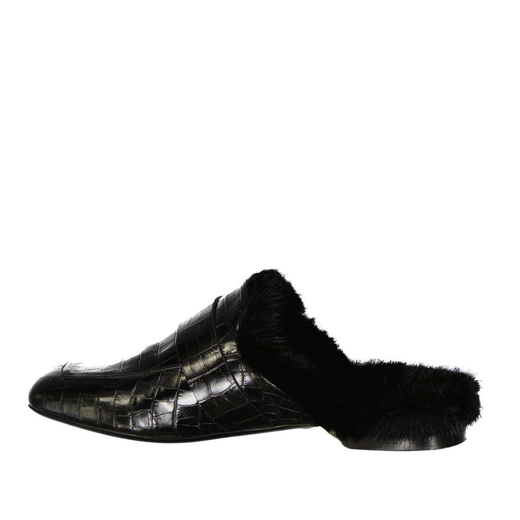 Eleventy Leather Fur Mules