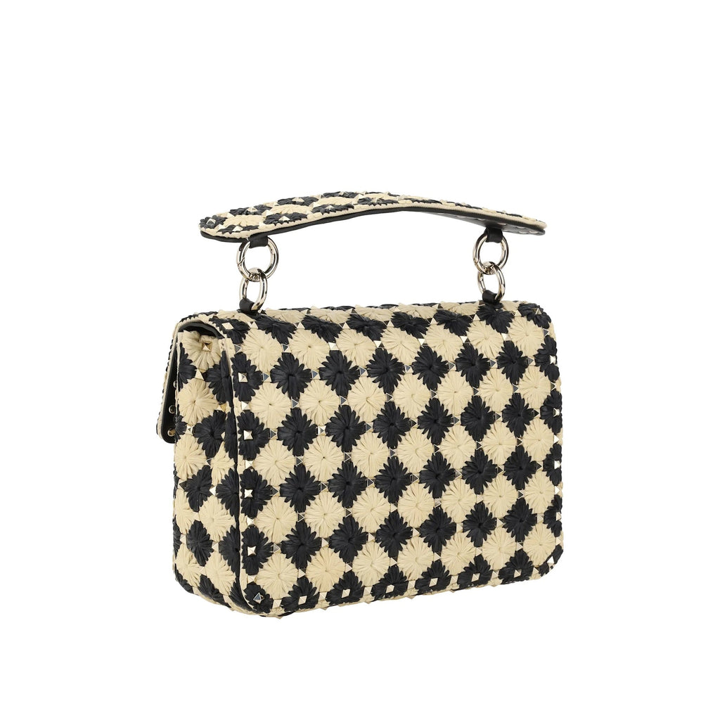 Valentino Garavani Raffia Medium Rockstud Spike Handbag