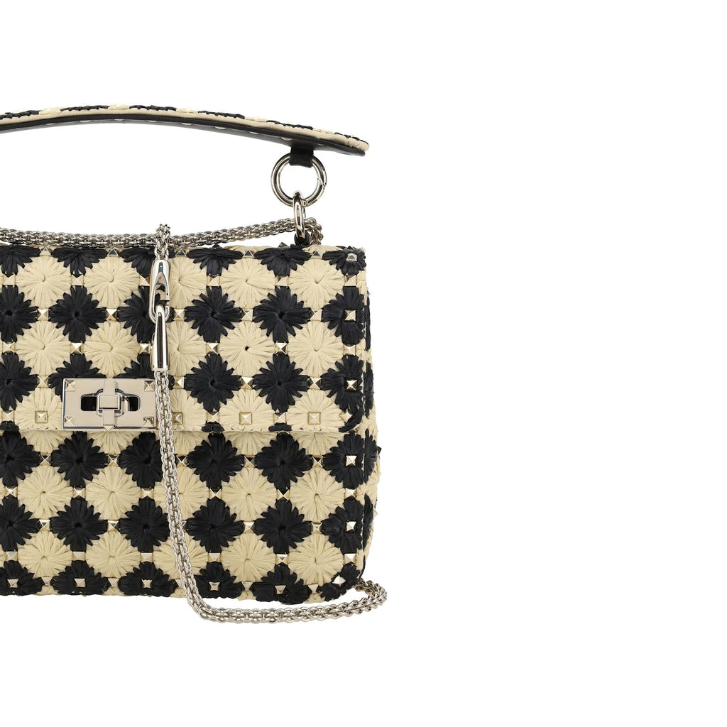 Valentino Garavani Raffia Medium Rockstud Spike Handbag